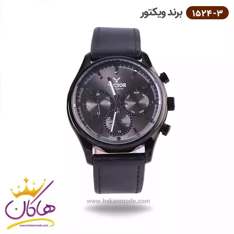 ساعت ویکتور مردانه بند چرم مشکی سه موتوره 1524/3