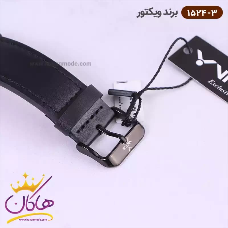 ساعت ویکتور مردانه بند چرم مشکی سه موتوره 1524/3 — تصویر ۳