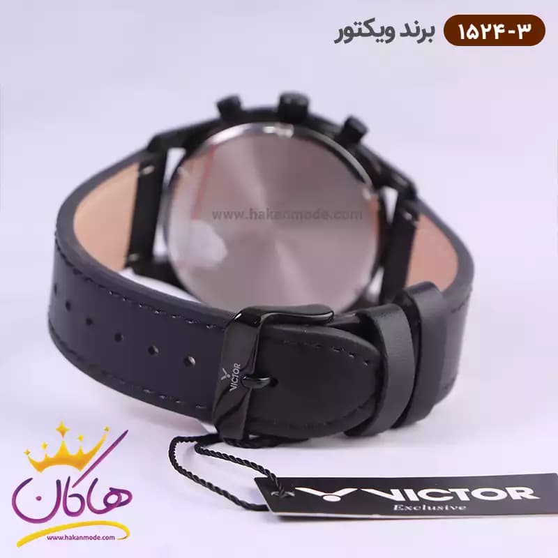 ساعت ویکتور مردانه بند چرم مشکی سه موتوره 1524/3 — تصویر ۴