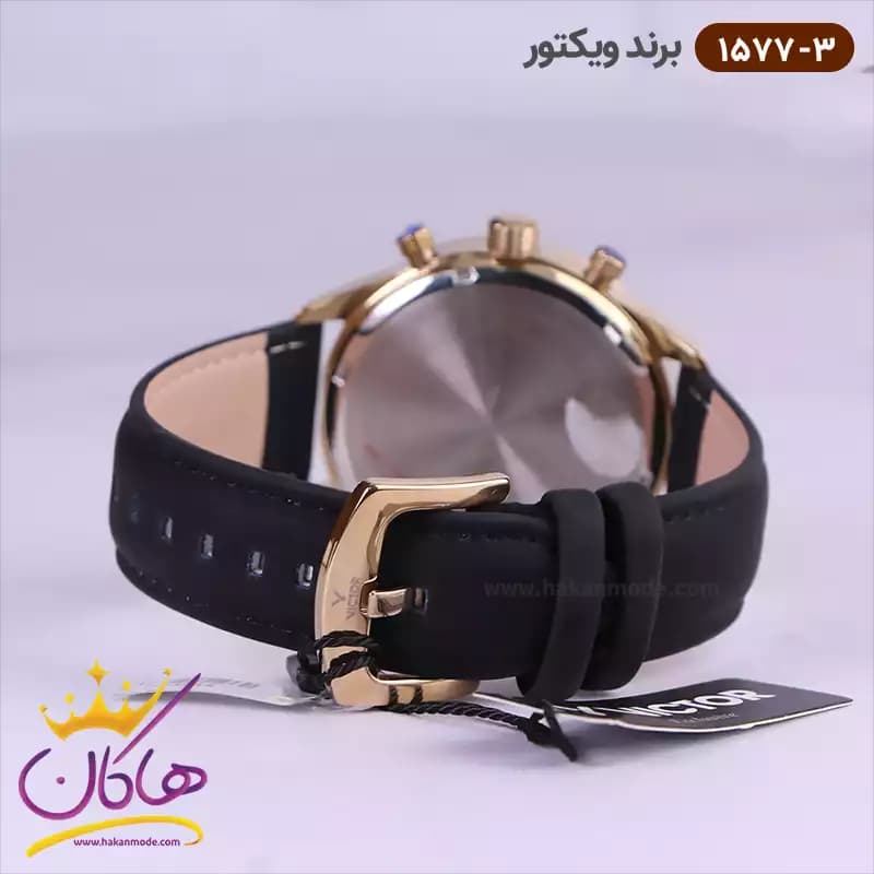 ساعت ویکتور مردانه بند جیر مشکی سه موتوره 1577/3 — تصویر ۳