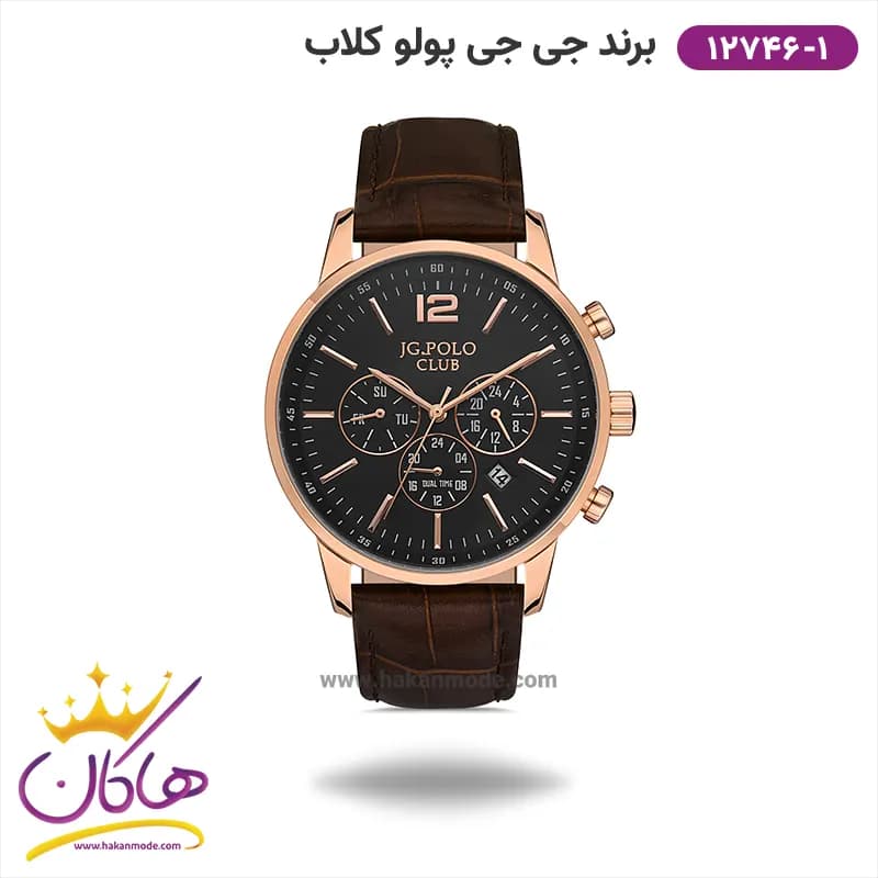 ساعت جی جی پولو مردانه بند چرمی قهوه ای کد 12746/1 دو زمانه