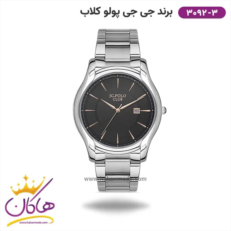 ساعت جی جی پولو مردانه فلزی صفحه مشکی کد 3092/3