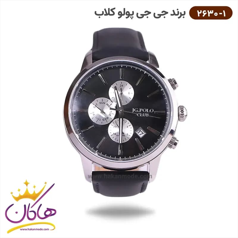 ساعت جی جی پولو مردانه بند چرمی مشکی 2630/1
