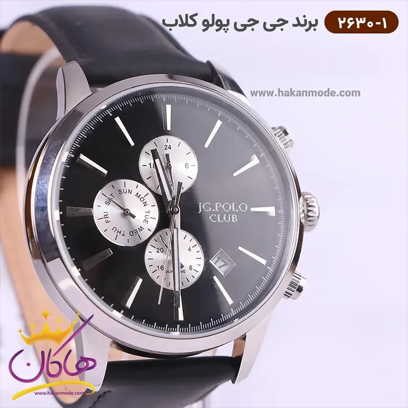 ساعت جی جی پولو مردانه بند چرمی مشکی 2630/1 — تصویر ۲