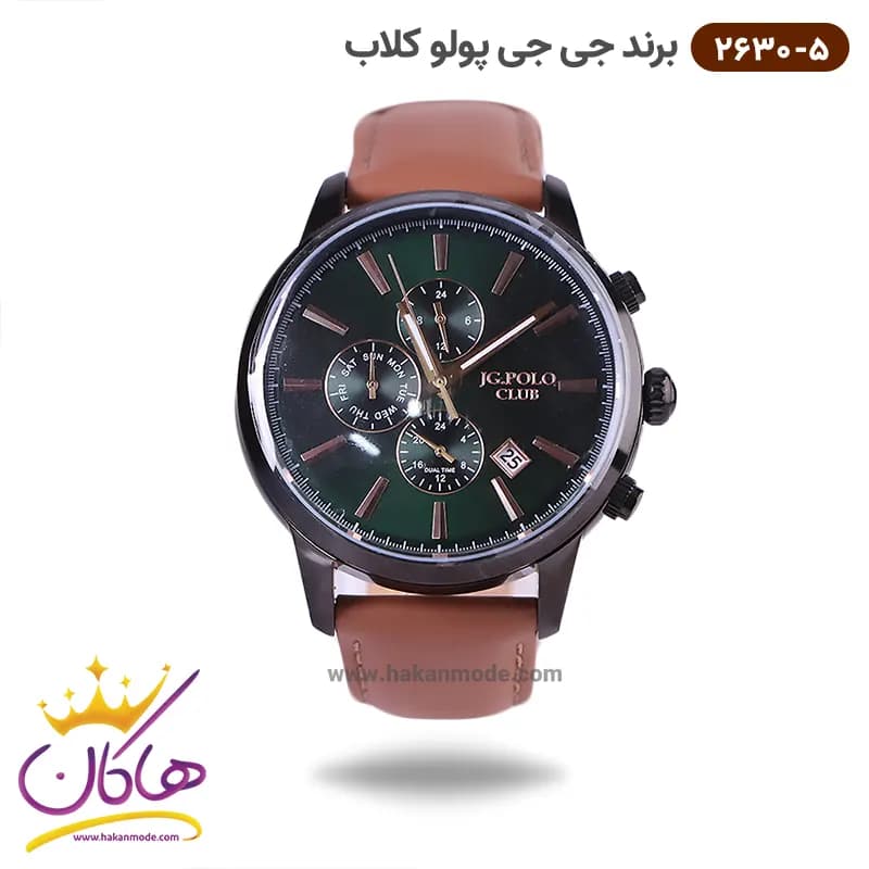 ساعت مچی جی جی پولو مردانه بند چرمی قهوه ای 2630/5