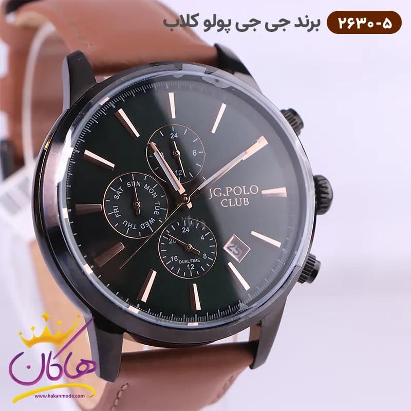 ساعت مچی جی جی پولو مردانه بند چرمی قهوه ای 2630/5 — تصویر ۲