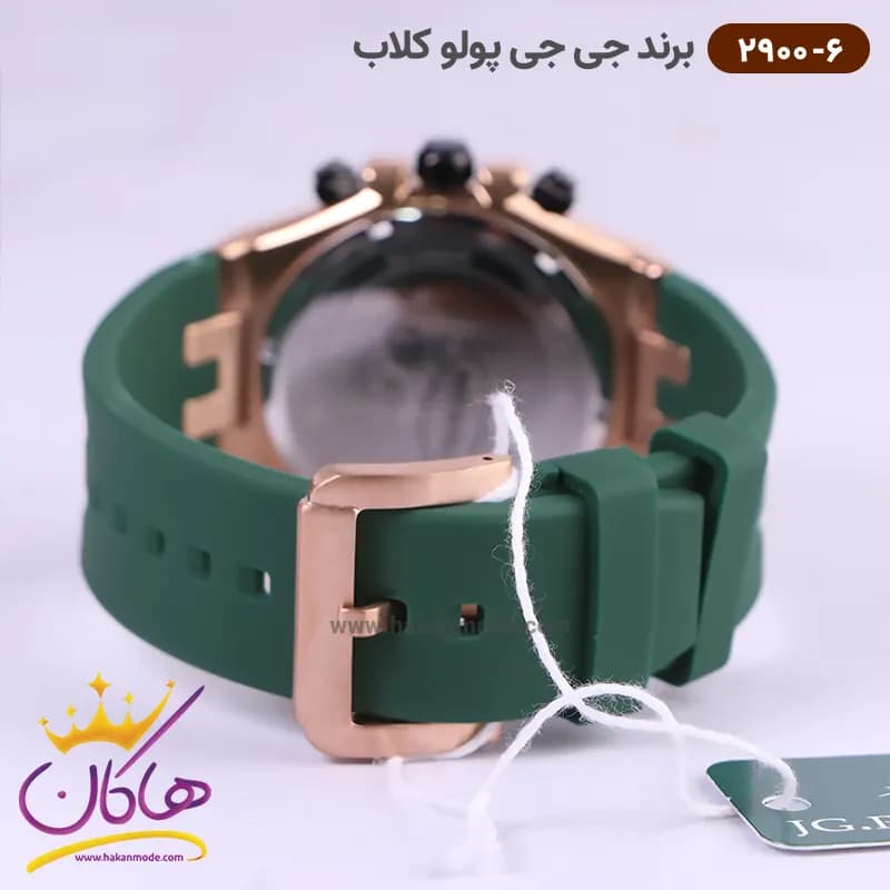 ساعت جی جی پولو مردانه بند رابر سبز کد 2900/6 دو زمانه — تصویر ۴