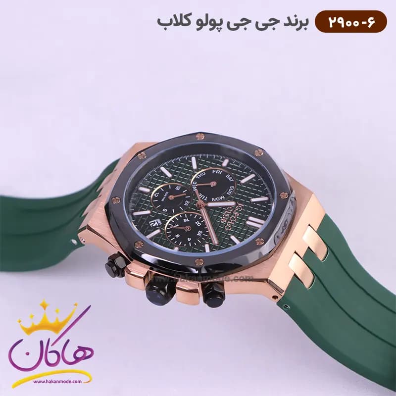 ساعت جی جی پولو مردانه بند رابر سبز کد 2900/6 دو زمانه — تصویر ۳
