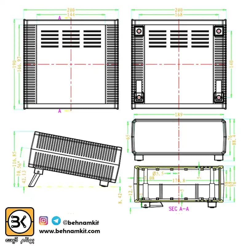 جعبه چهارتكه 19 × 20 ارتفاع 7.5 مشکی / پايه تاشونده — تصویر ۶