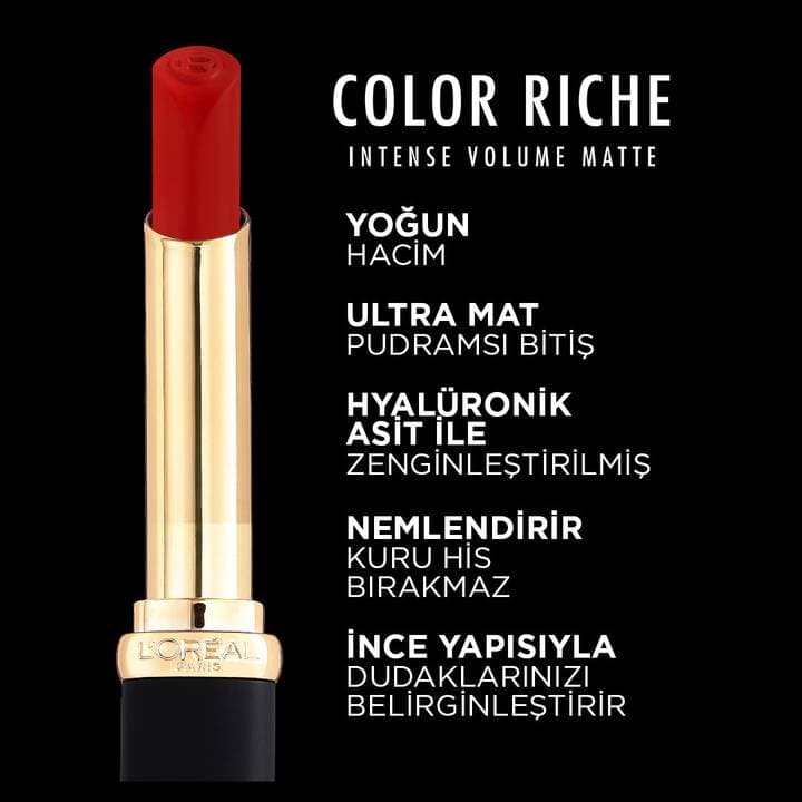 رژلب کالر ریج Color Riche Intense Volume Matte 346 Rouge Determin لورال پاریس — تصویر ۷