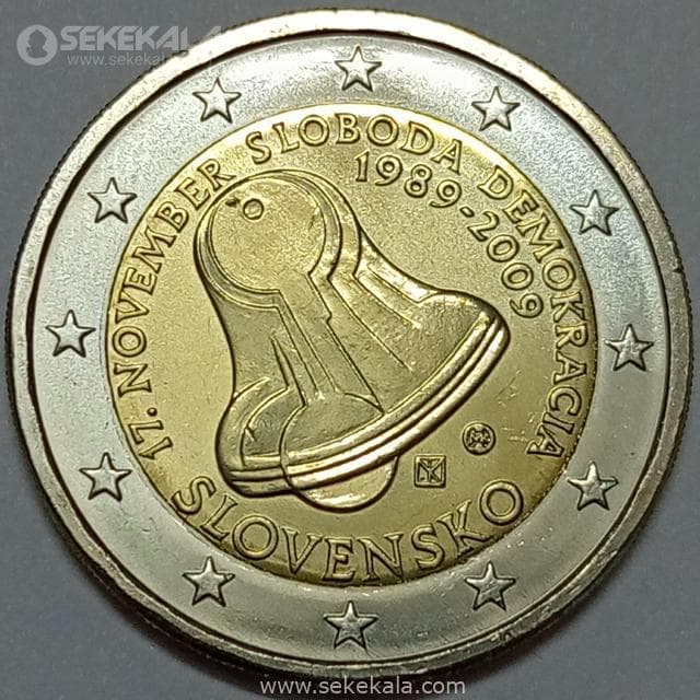 سکه 2 یورو یادبودی اسلواکی 2009 (کمیاب)(UNC) (بیستمین سالگرد شروع انقلاب مخملی)