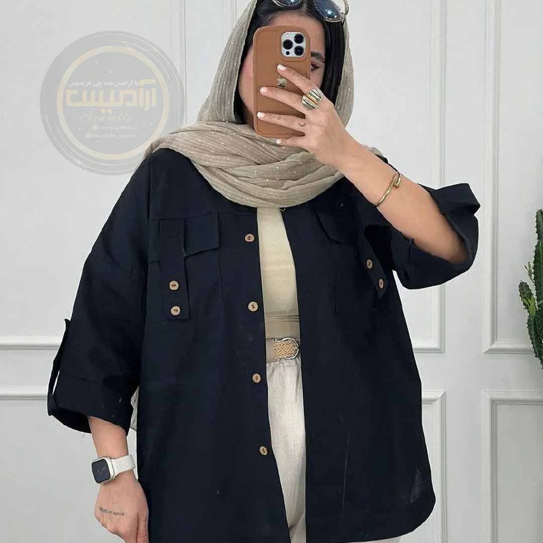 مانتو کتان جیب بلیطی — تصویر ۴