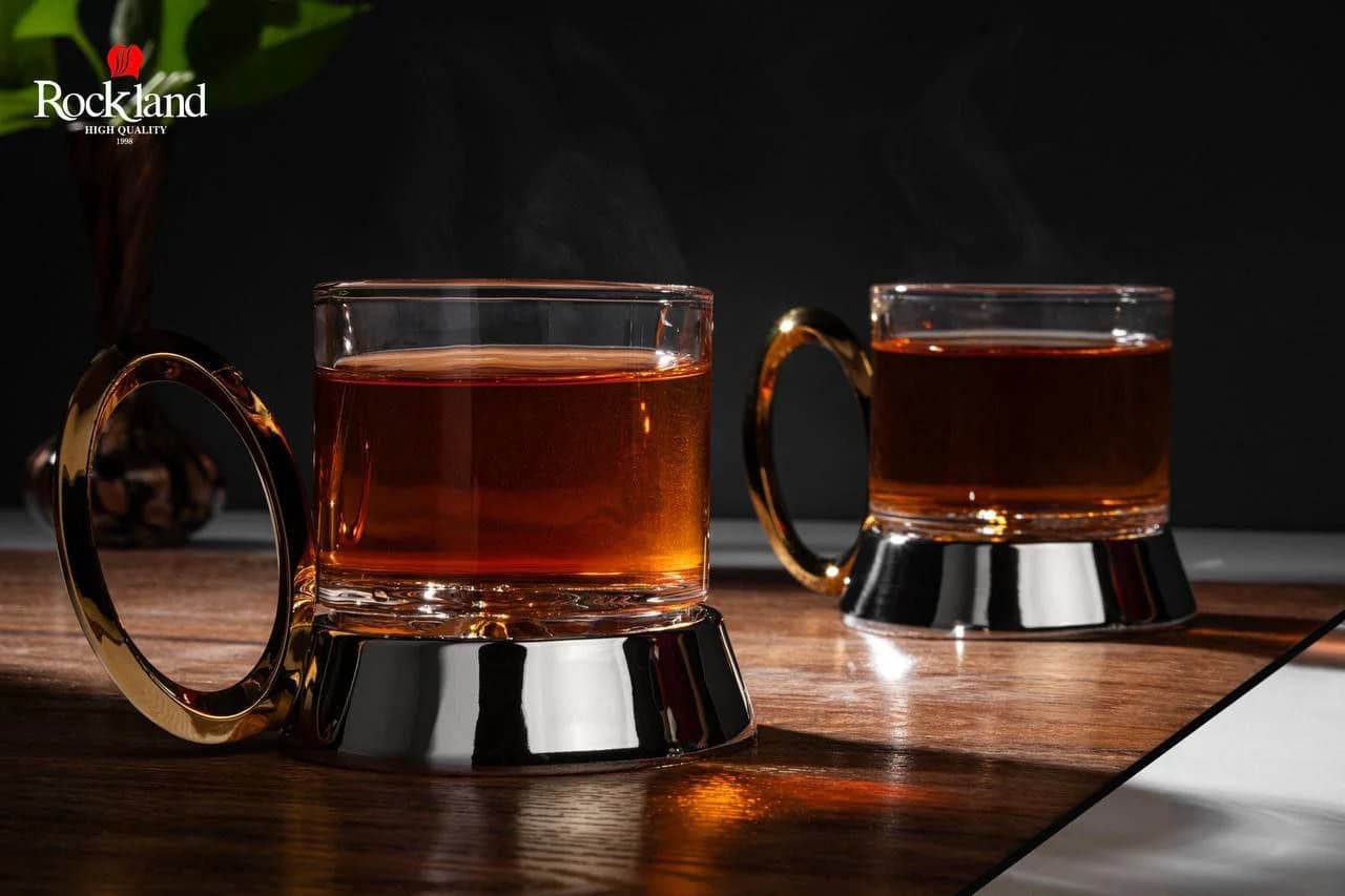 فنجان 6 عددی راکلند پایه استیل رنگ طلایی