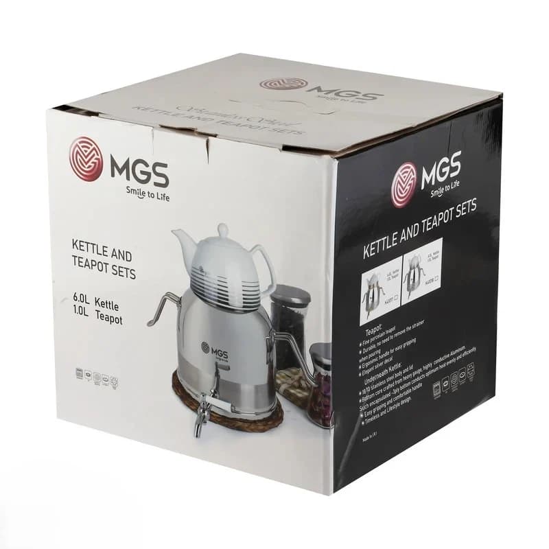 کتری استیل و قوری چینی ( براق استیل) برند ام جی اس MGS کد کالا K41018 — تصویر ۷