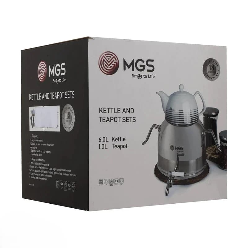 کتری استیل با دو قوری ( براق طلایی ) برند ام جی اس MGS کد کالا K41013 — تصویر ۸