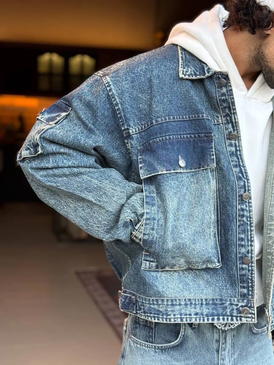 کت جین سنگشور ZARA آبی یخی L — تصویر ۲