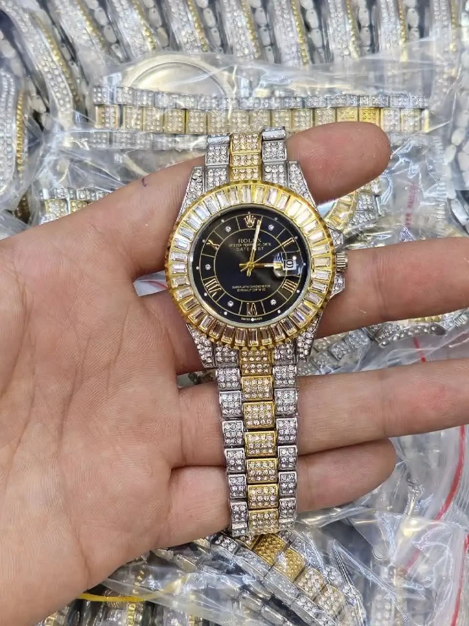 ساعت Rolex (نقره ای-طلایی صفحه مشکی) کد 4225