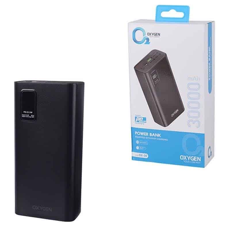 پاور بانک فست شارژ اکسیژن OX-30 QC3.0 PD 22.5W ظرفیت 30000 میلی آمپر ساعت