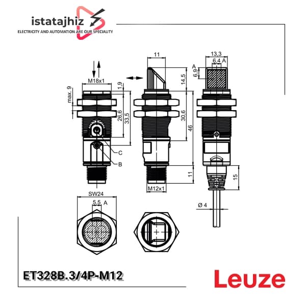 سنسور نوری LEUZE ET328B.3/4P‑M12 — تصویر ۲