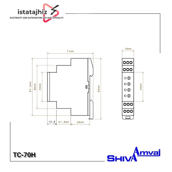 ترموستات تابلویی TC-70H شیوا امواج — تصویر ۲