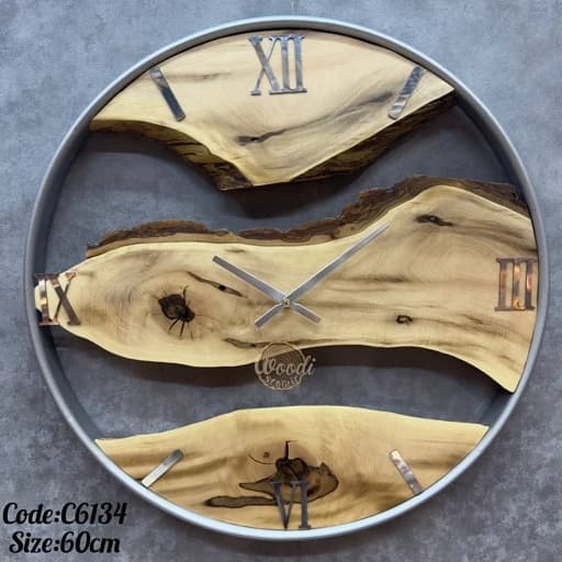 ساعت روستیک قطر60 چوب گردو فریم نقره ای کدC6134 فیلبندشاپ مدل 836939