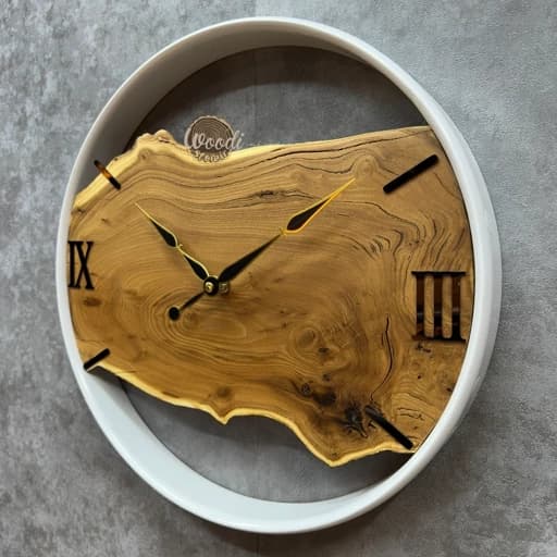 ساعت دیواری چوبی روستیک قطر 40 سانت کد C4149 چوب سنجد فریم سفید فیلبندشاپ مدل 836938