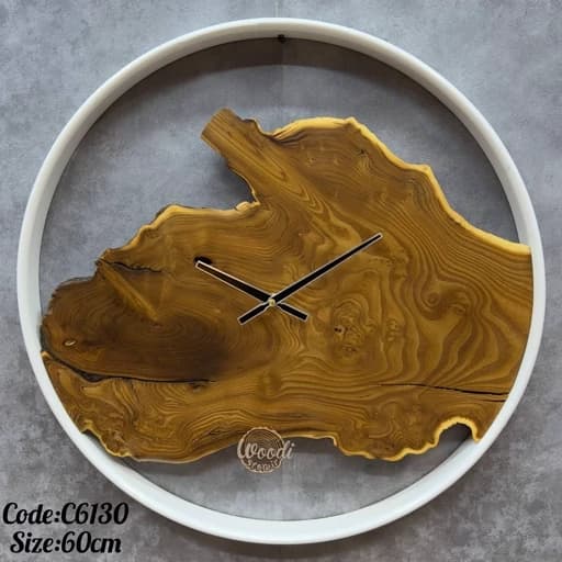 ساعت چوبی روستیک چوب زیتون فریم سفید کدC6130 قطر 60 سانت فیلبندشاپ مدل 836937