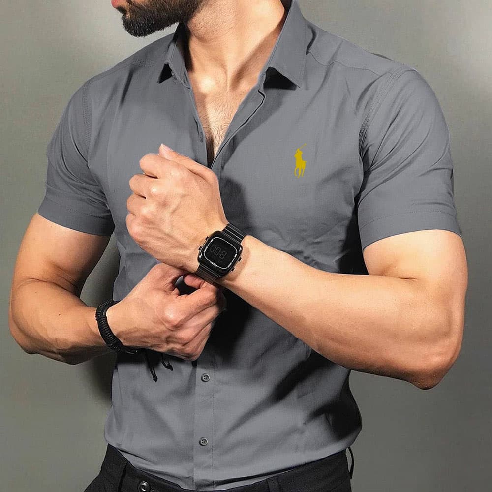 پیراهن POLO آستین کوتاه مردانه طوسی