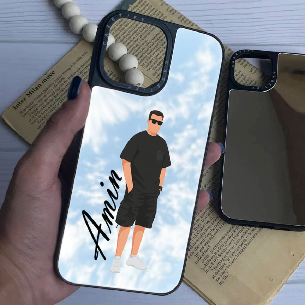 قاب آینه ای چاپی سفارشی (کد 0489) به اسم دلخواه مدل vector style مناسب برای گوشی موبایل اپل آیفون Apple iPhone 7 / 8 / SE 2020 / 7 Plus / 8 Plus / X / XS / XR / XS Max / 11 / 11 Pro / 11 Pro Max / 12 — تصویر ۲