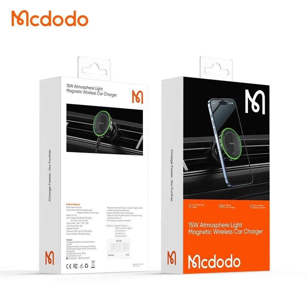 هولدر و شارژر وایرلس مگنتی دریچه کولری مک دودو Mcdodo CH-512 Atmosphere Light توان 15 وات — تصویر ۷