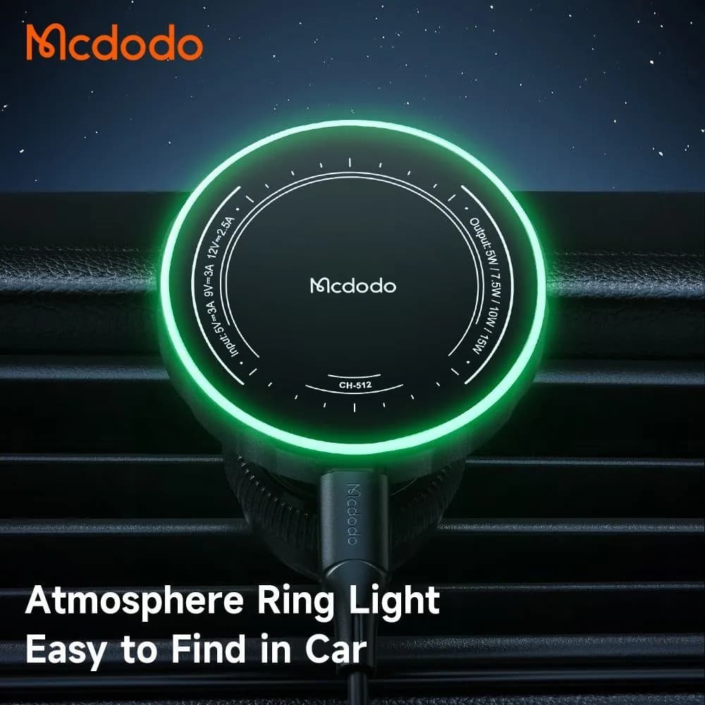 هولدر و شارژر وایرلس مگنتی دریچه کولری مک دودو Mcdodo CH-512 Atmosphere Light توان 15 وات — تصویر ۶