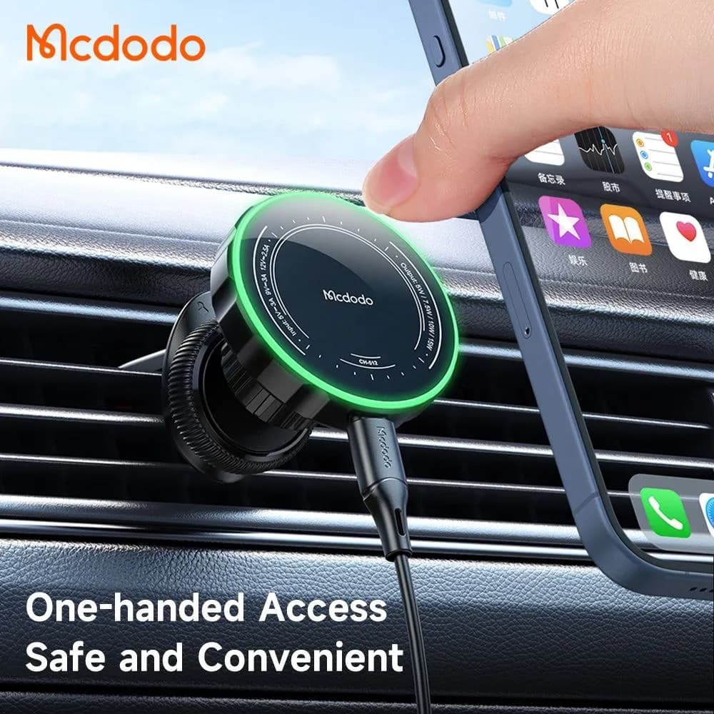 هولدر و شارژر وایرلس مگنتی دریچه کولری مک دودو Mcdodo CH-512 Atmosphere Light توان 15 وات — تصویر ۳