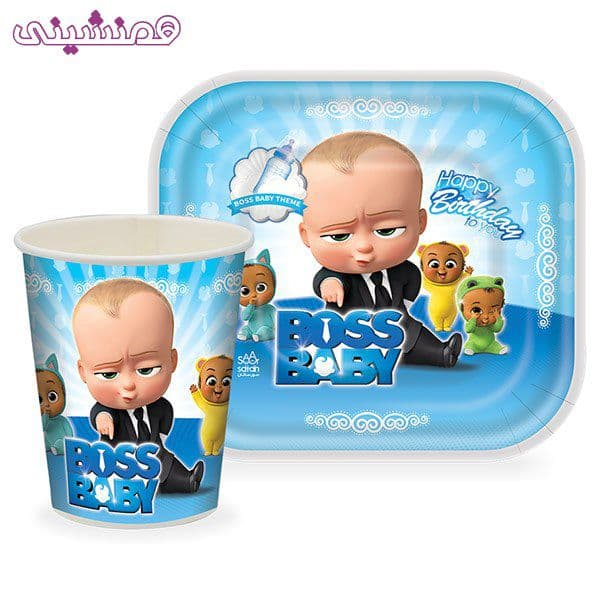 بسته 10 نفره پیشدستی و لیوان زیبای جشن و تولد تم بچه رئیس طرح 01