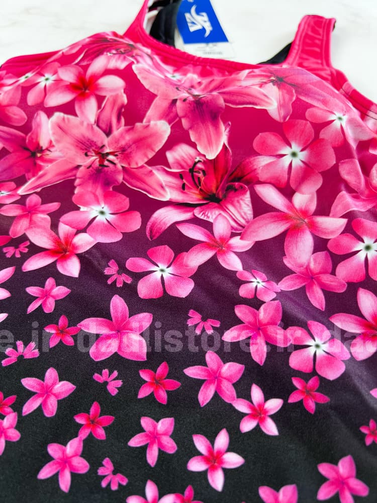 مایو کاپدار زنانه مشکی بنفش طرح گل — تصویر ۴