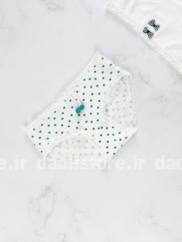 شورت اسلیپ نخ پنبه عروسکی طرحدار سفید سبز — تصویر ۵
