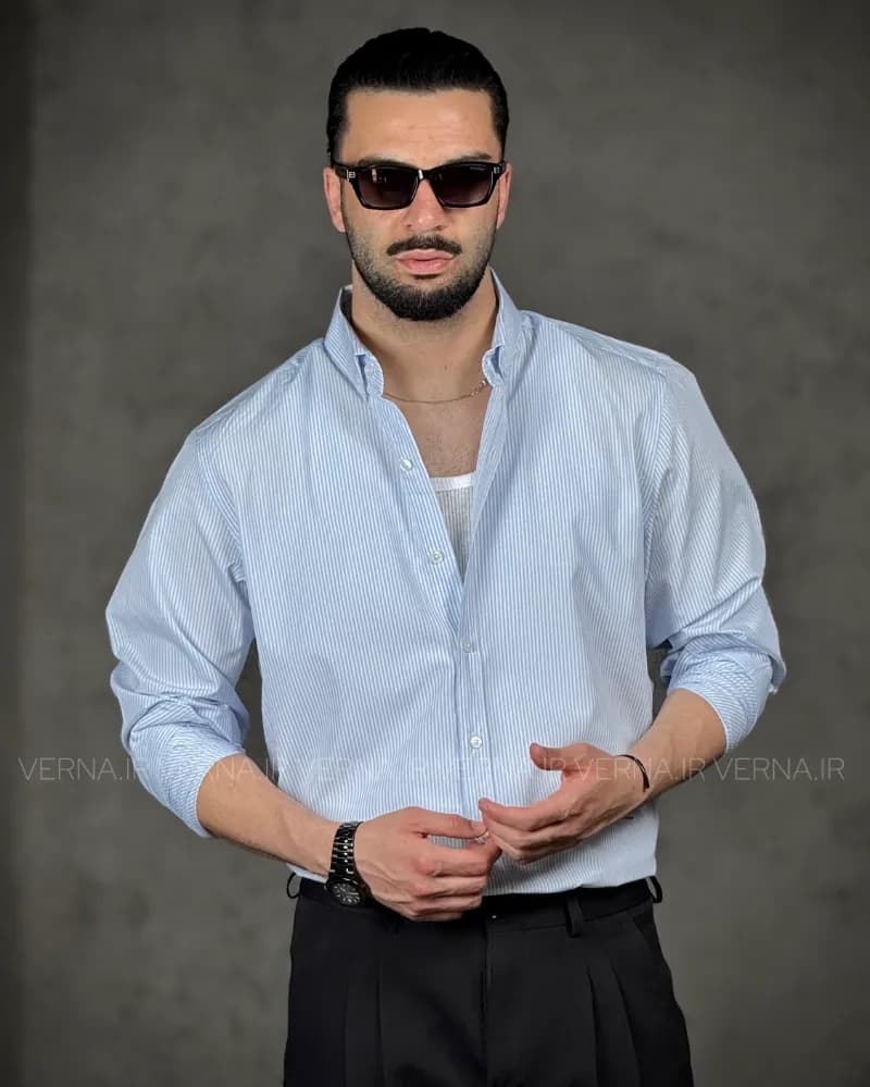 پیراهن مردانه راه راه ریز SK744 — تصویر ۲