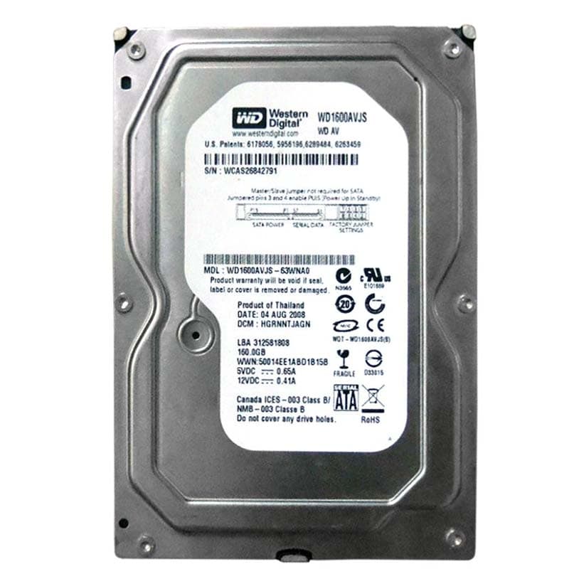 هارد دیسک اینترنال وسترن دیجیتال مدل WD1600AVJS ظرفیت 160 گیگابایت استوک