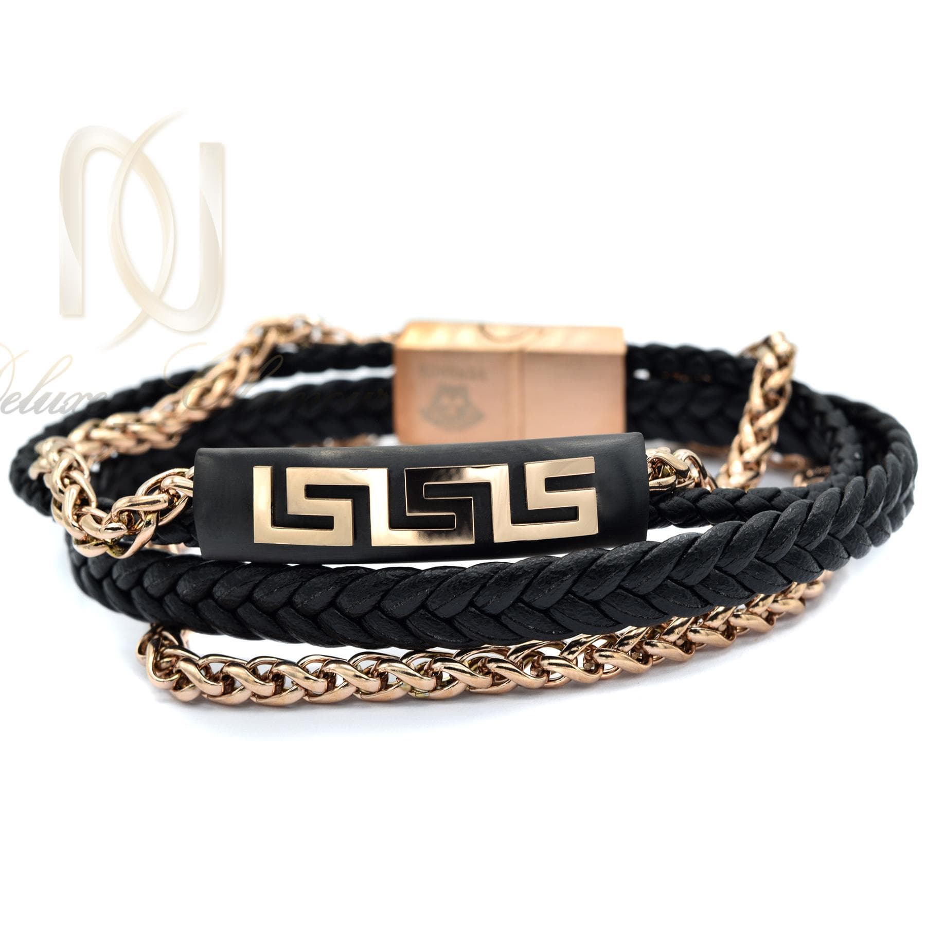 دستبند مردانه چرم و زنجیری چهار ردیفه ds-n357