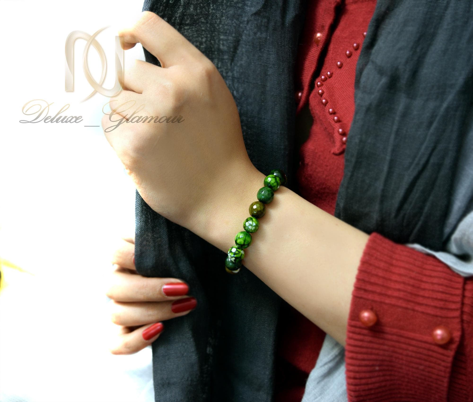 دستبند سنگی سبز عقیق دخترانه با قفل کراواتی ds-n012 — تصویر ۵