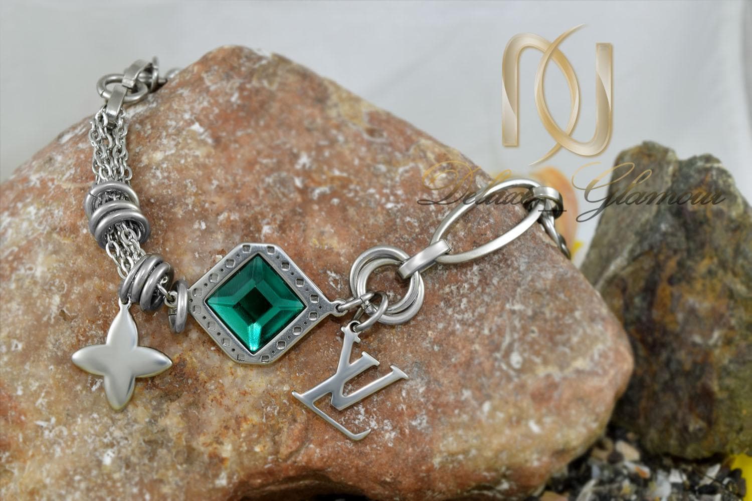 دستبند دخترانه استیل آویز دار نگین سبز ds-n280 — تصویر ۳