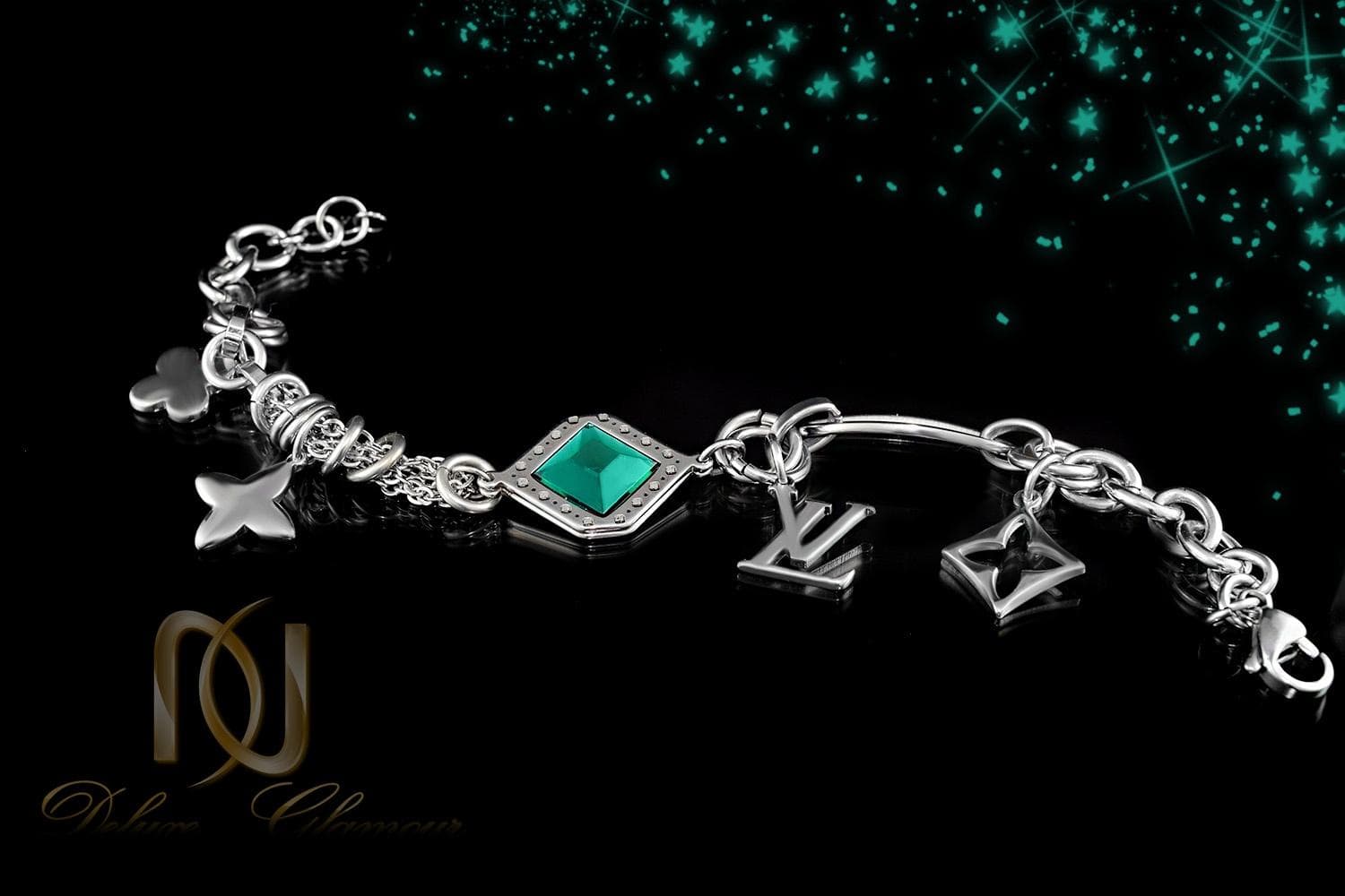 دستبند دخترانه استیل آویز دار نگین سبز ds-n280 — تصویر ۵