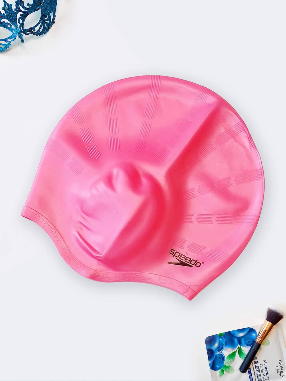 کلاه شنا صورتی رنگ زنانه مناسب برای موهای بلند بانوان گوشی دار اسپیدو ( Speedo ) ضد آب و کلر