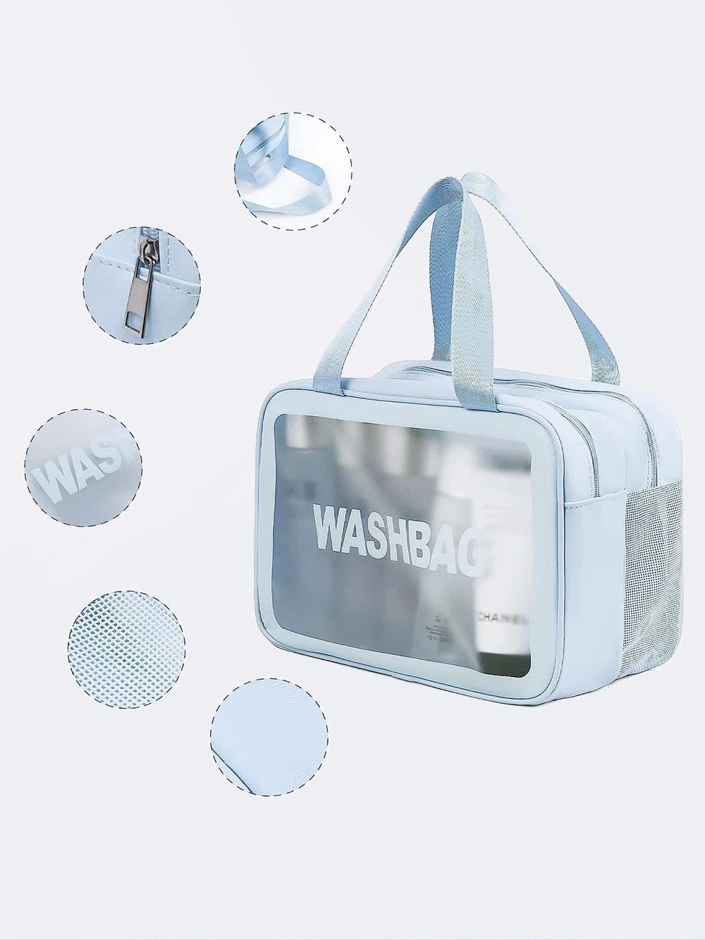 کیف شنا زنانه و دخترانه با دو محفظه مجزا برای وسایل خشک و خیس واش بگ ( wash bag ) آبی — تصویر ۴