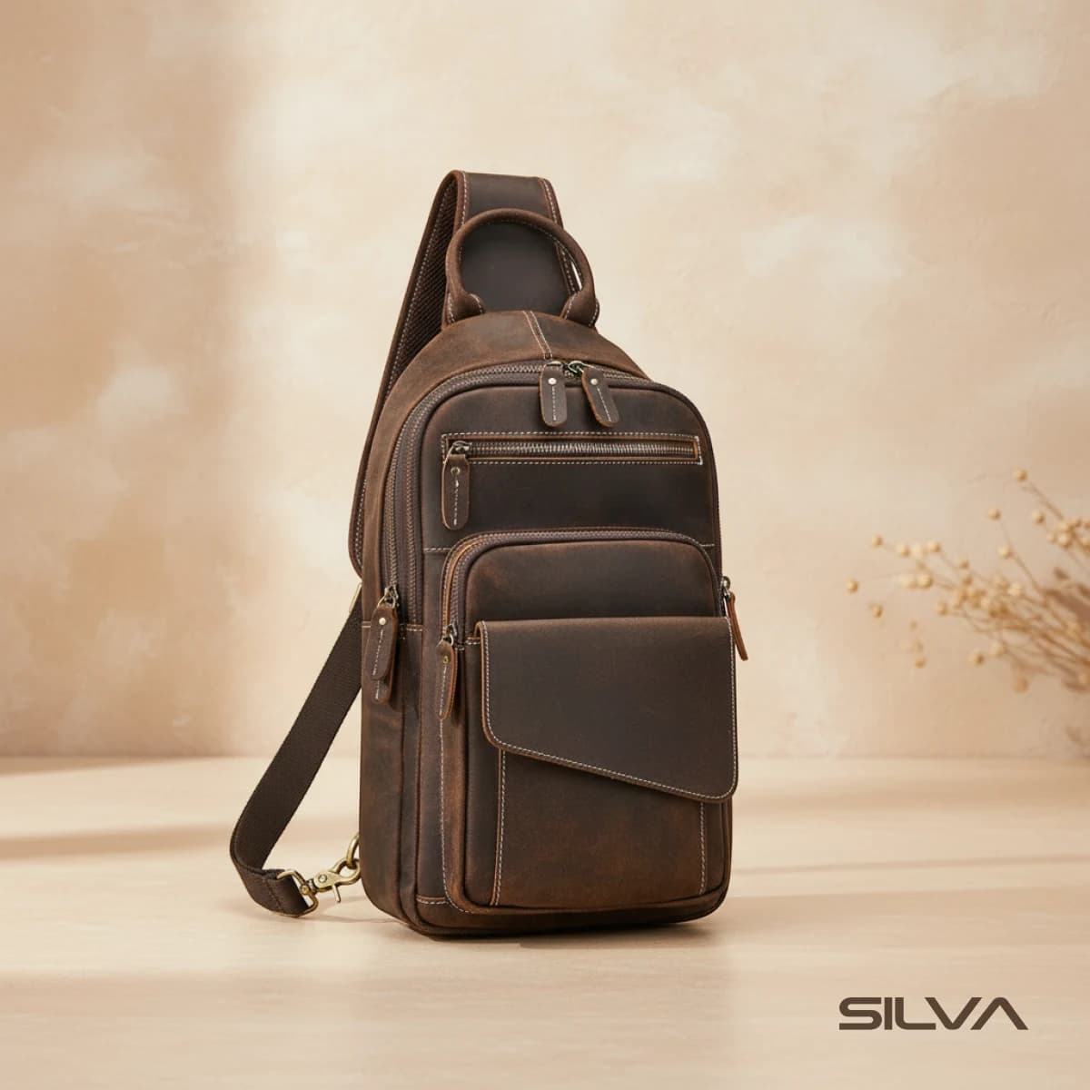 کیف کراس بادی و تکشانه چرم طبیعی مدل Crossbody Bag 28 | سیلوا چرم