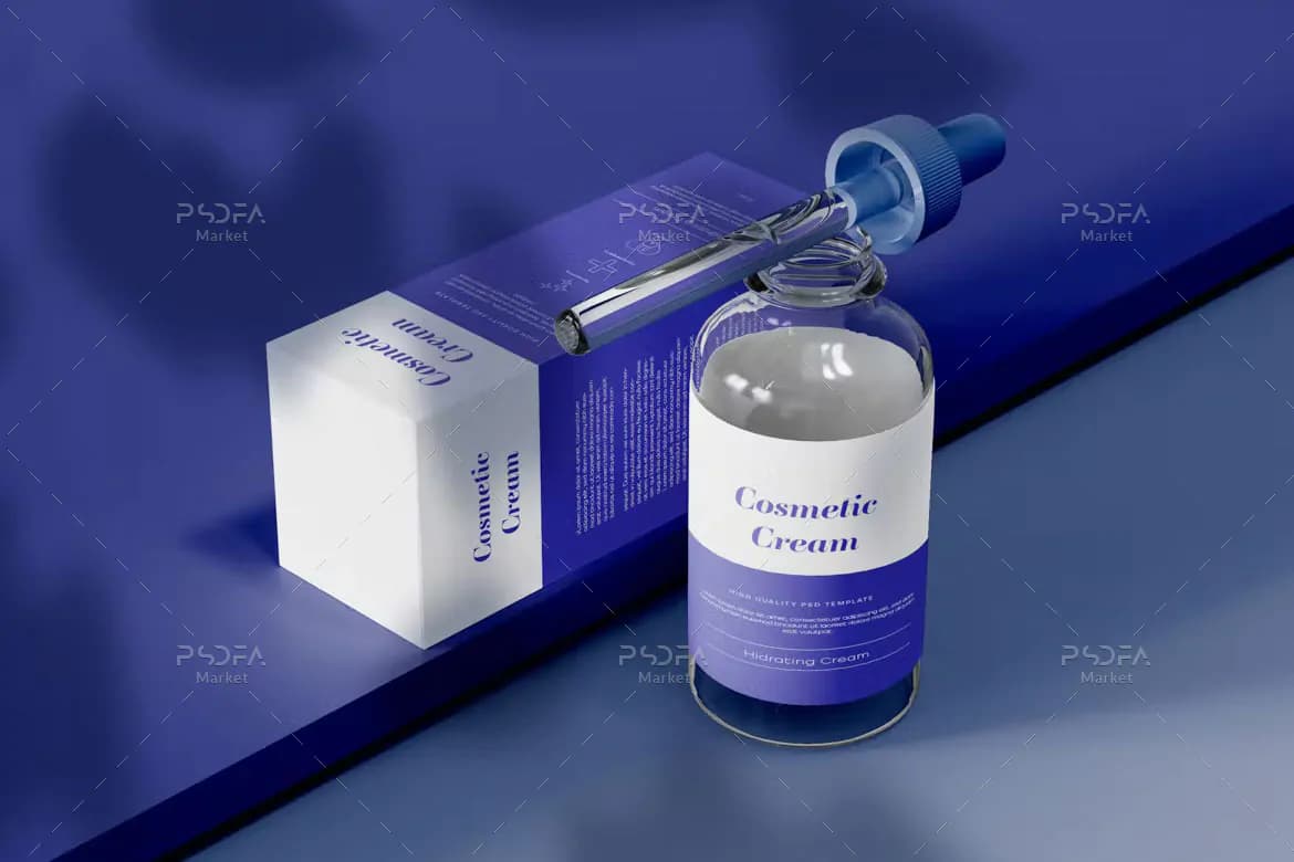 موکاپ قطره چکان آرایشی و بهداشتی با جعبه — تصویر ۳