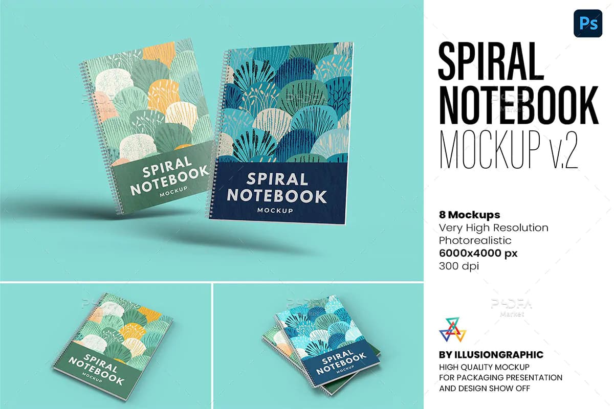 موکاپ دفتر سیمی و فنری Spiral Notebook