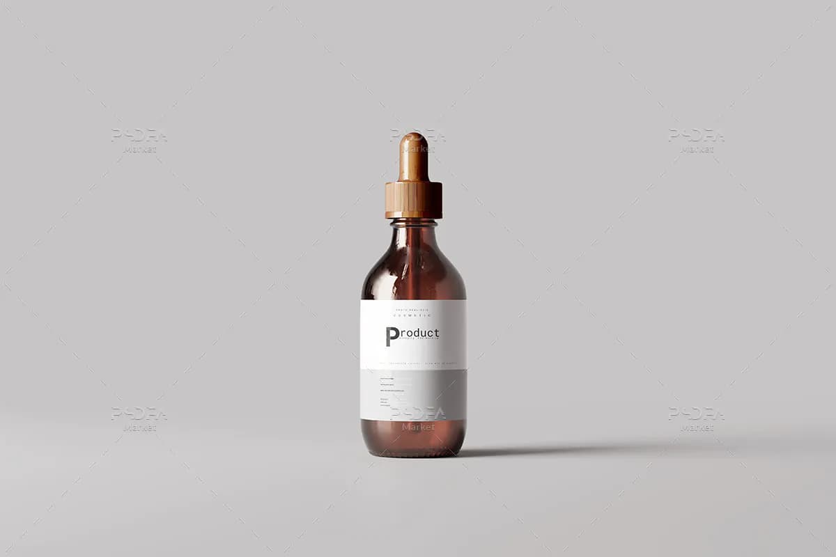 موکاپ بطری قطره چکان شیشه ای کهربایی — تصویر ۲