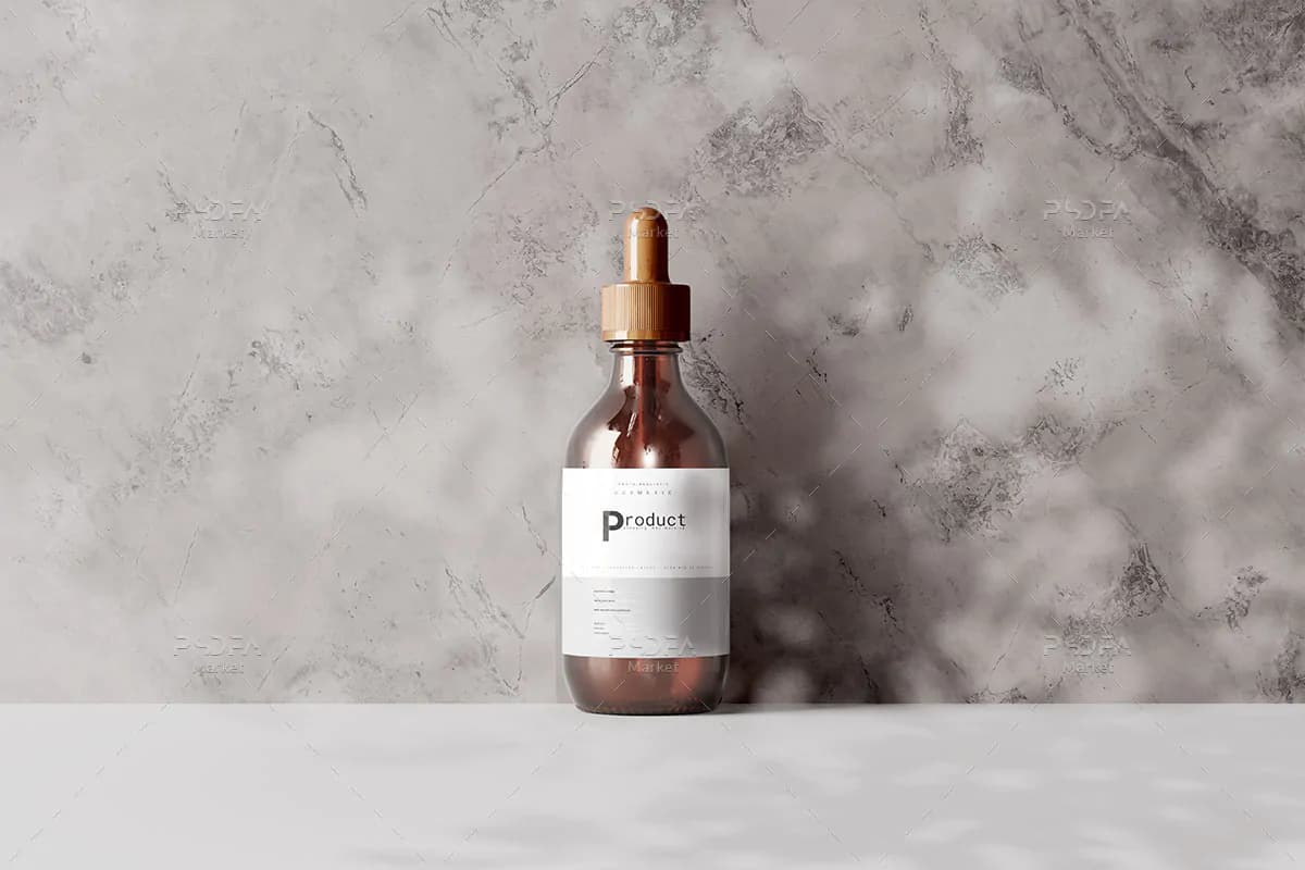 موکاپ بطری قطره چکان شیشه ای کهربایی — تصویر ۳