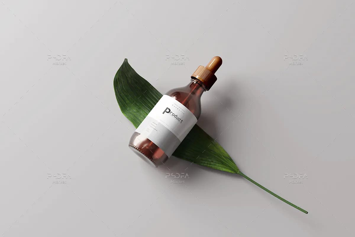 موکاپ بطری قطره چکان شیشه ای کهربایی — تصویر ۵