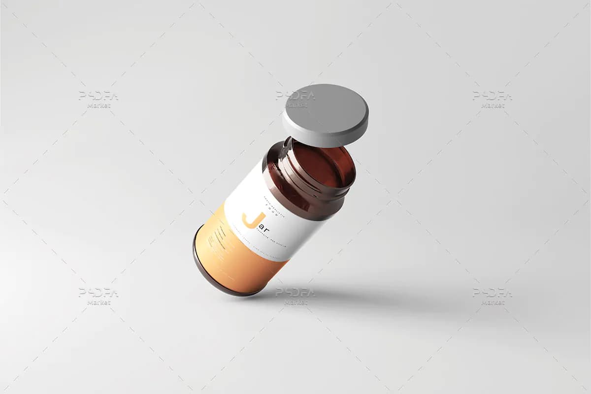 موکاپ بطری شیشه ای غذا و دارو کهربایی — تصویر ۳